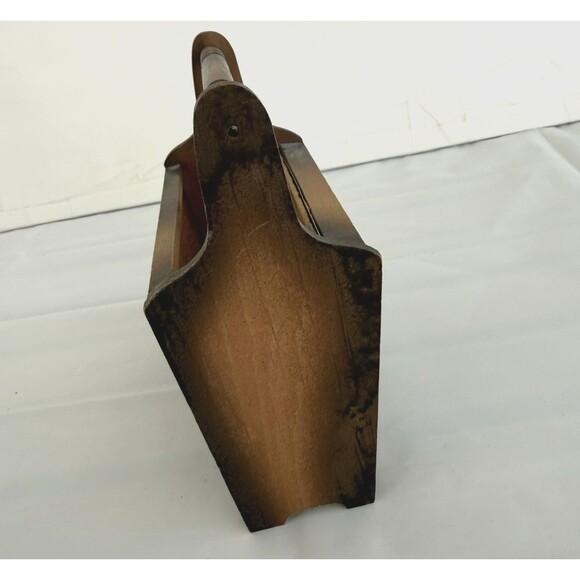 Vtg Wood Mini Magazine Rack Desktop Letter Holder Postcard Rocky Mountain Scene - Picture 5 of 10